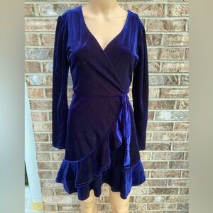 Teeze Me Royal/Navy Blue Velvet Ruffle Faux Wrap Dress
Size 5/6